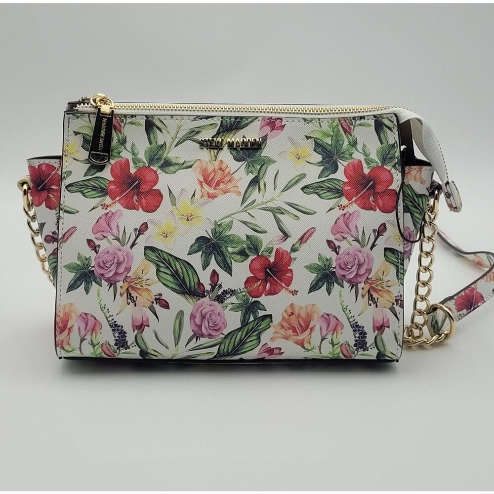 NWT Steve Madden‎ BLEXI White Tropical Floral Flower Crossbody Bag Handbag Purse